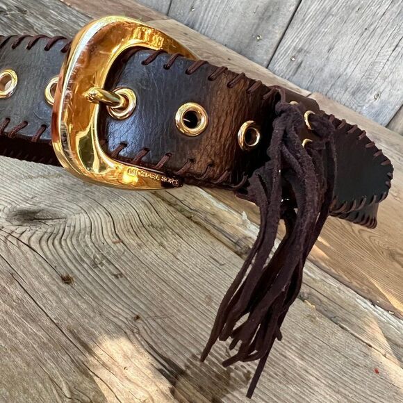 MICHAEL Michael Kors Brown Leather Whipstitch Belt with Fringe Size Small - Picture 6 of 9